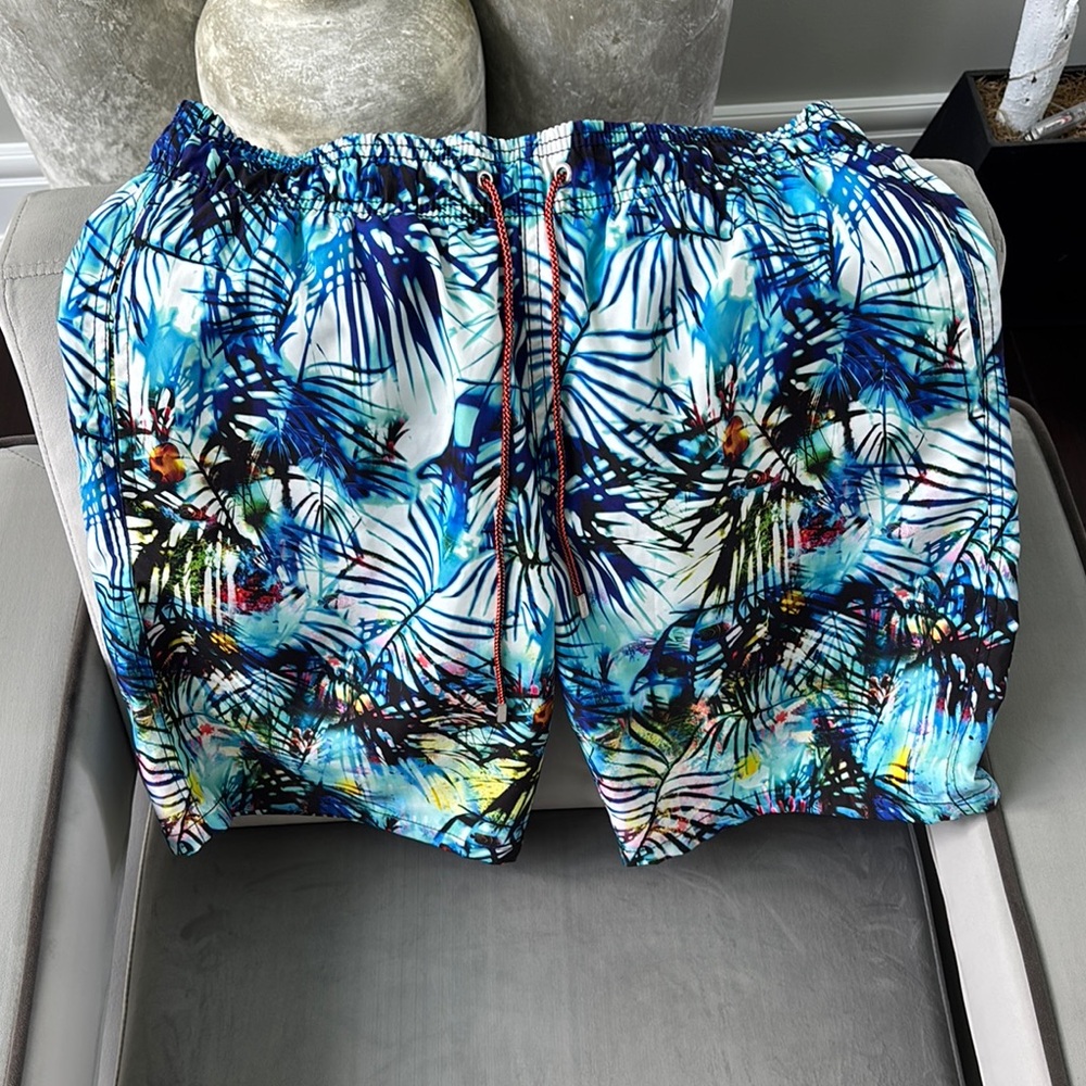 Bugatti Blue Tropical Print Swim Trunks